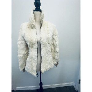 White Cream Vintage 80's Genuine Rabbit Fur Coat Womens Small